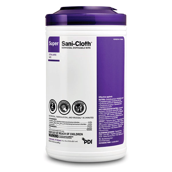 PDI P86984 Super Sani-Cloth Germicidal Disinfectant Wipes Extra Large 75/Can PDI P86984 Super Sani-Cloth Germicidal Disinfectant Wipes Extra Large 75/Can